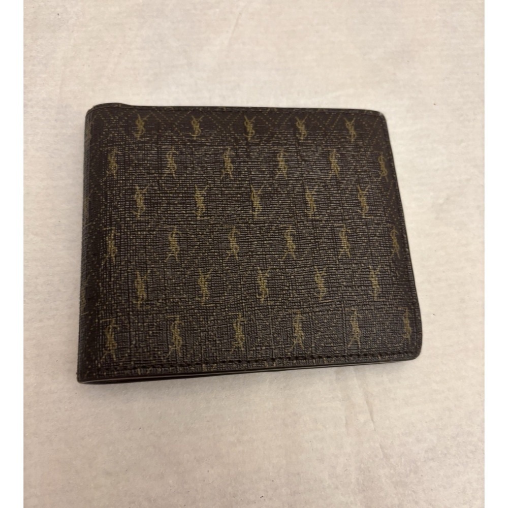 Men's Saint Laurent Brown Monogram Bi-Fold Wallet with Gold YSL Logos -Paris